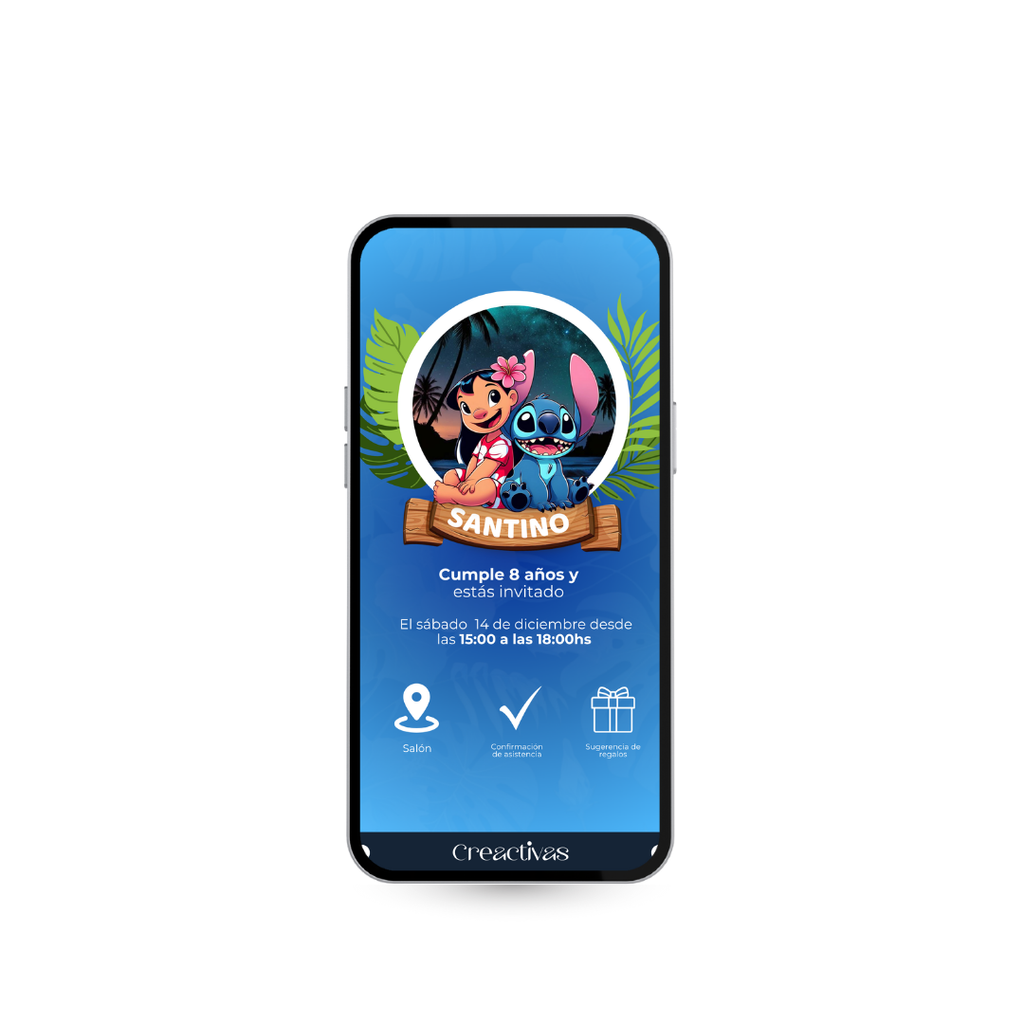 Invitación digital infantil – Lilo & Stitch