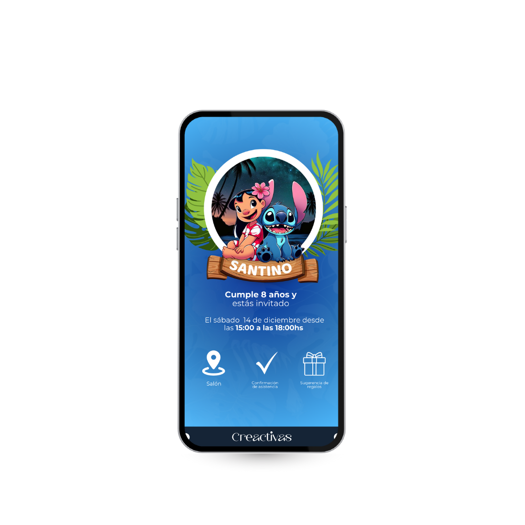 Invitación digital infantil – Lilo & Stitch