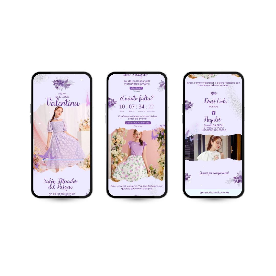 Invitación Digital Interactiva Cristal Lila – XV Años