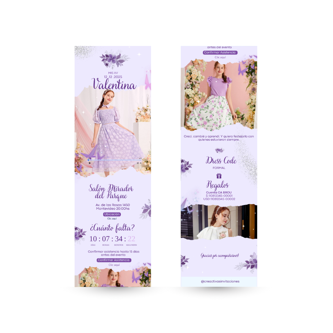 Invitación Digital Interactiva Cristal Lila – XV Años