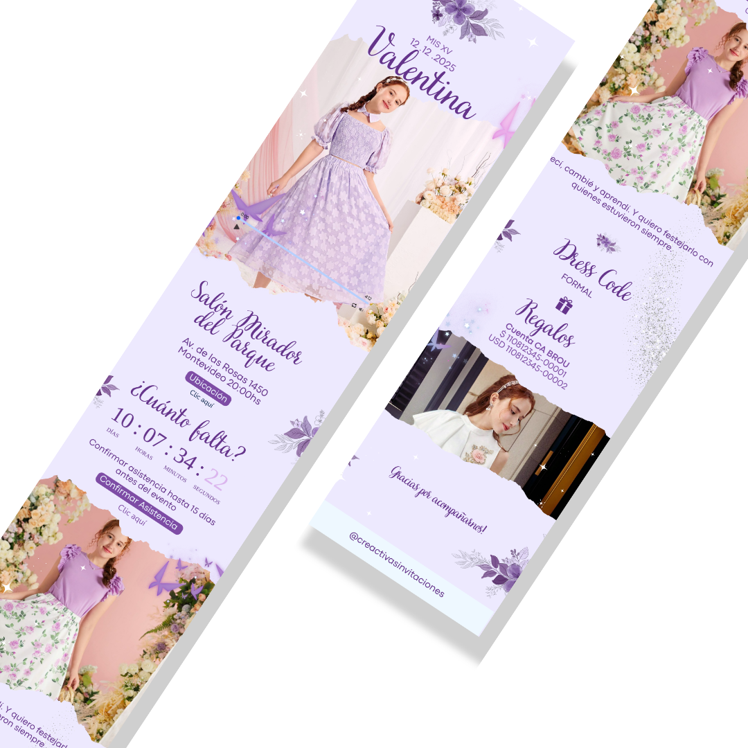 Invitación Digital Interactiva Cristal Lila – XV Años