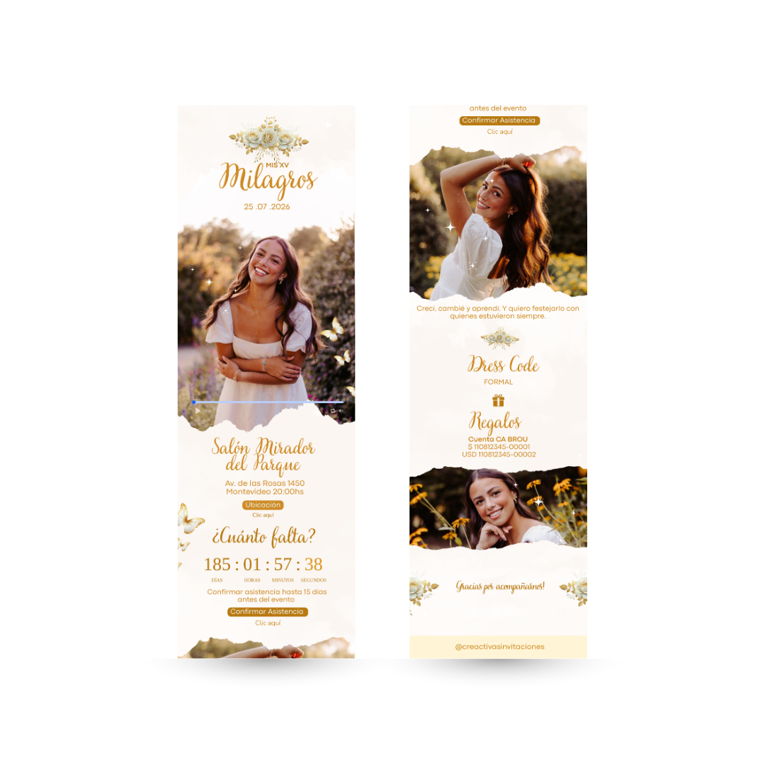 Invitación Digital Interactiva Cristal Dorada – XV Años