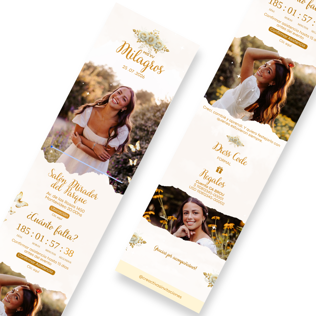 Invitación Digital Interactiva Cristal Dorada – XV Años