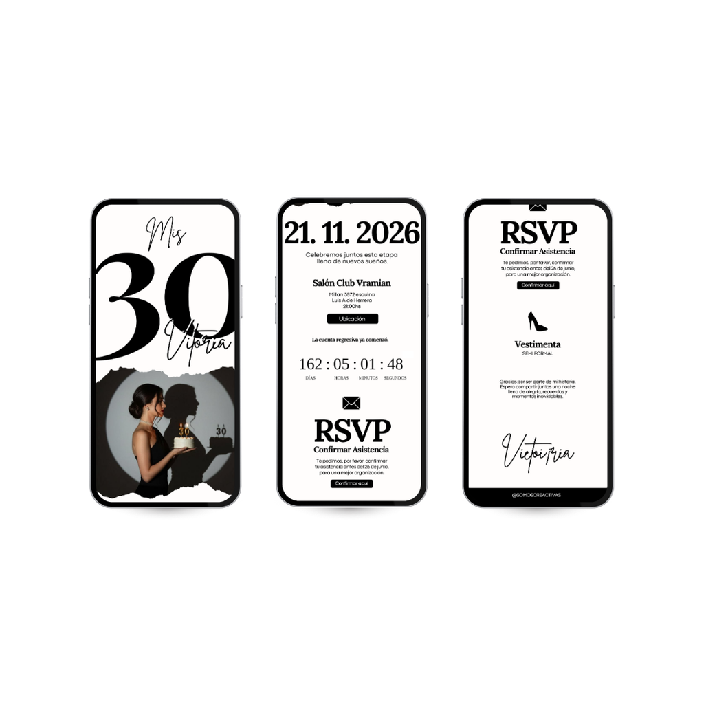 Invitación Digital 30 Años Milán | Elegante, Moderna y Personalizada