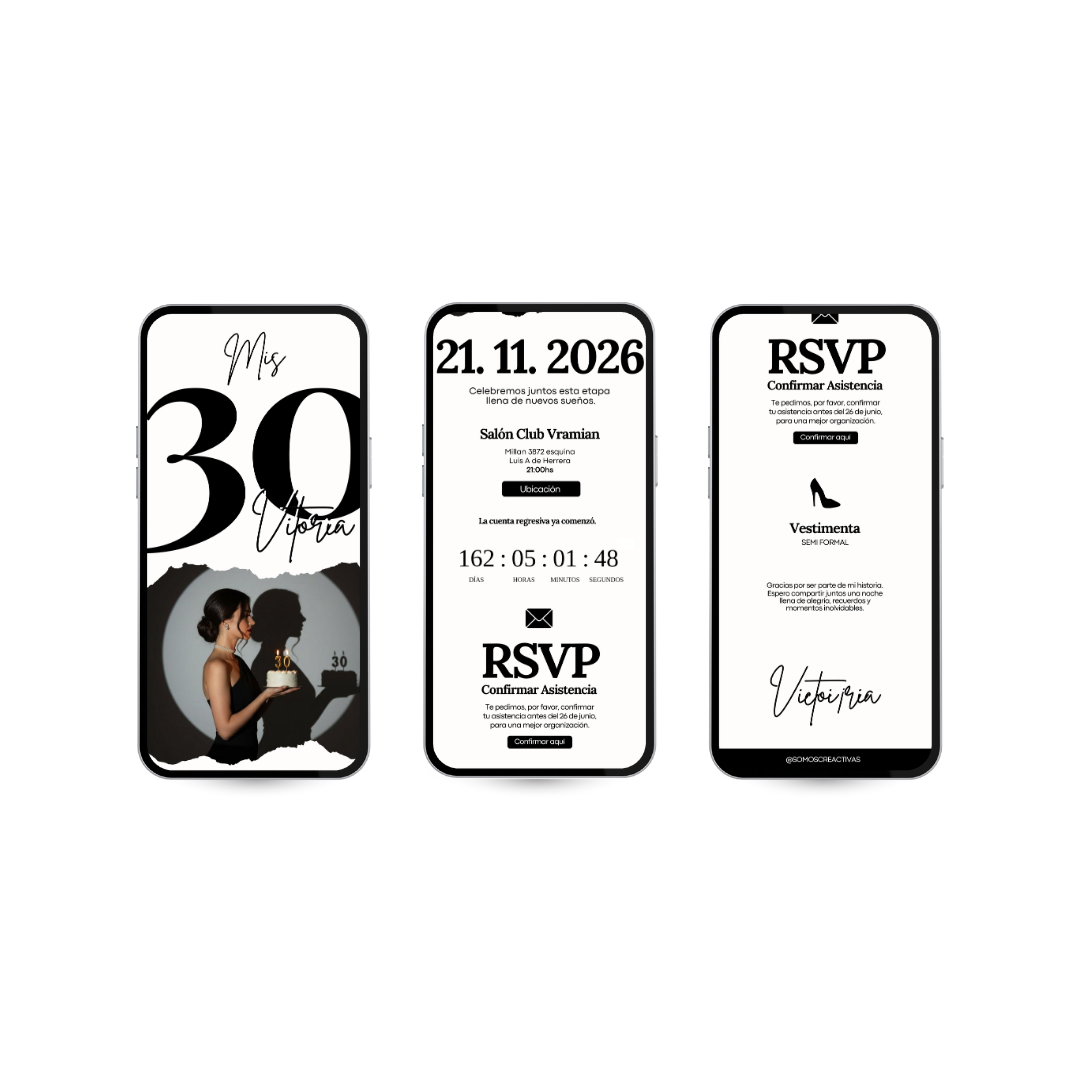 Invitación Digital 30 Años Milán | Elegante, Moderna y Personalizada