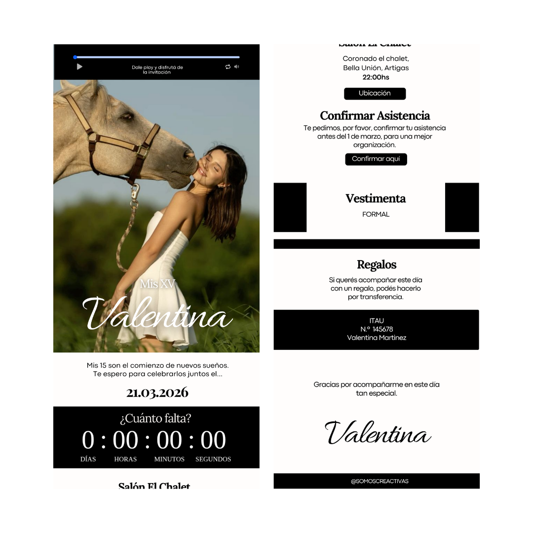 Invitación Digital Interactiva Minimalista – XV Años