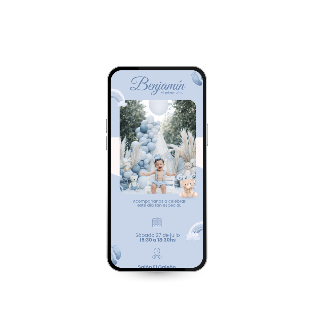 Invitación Digital Teddy Cielo – Experiencia Premium