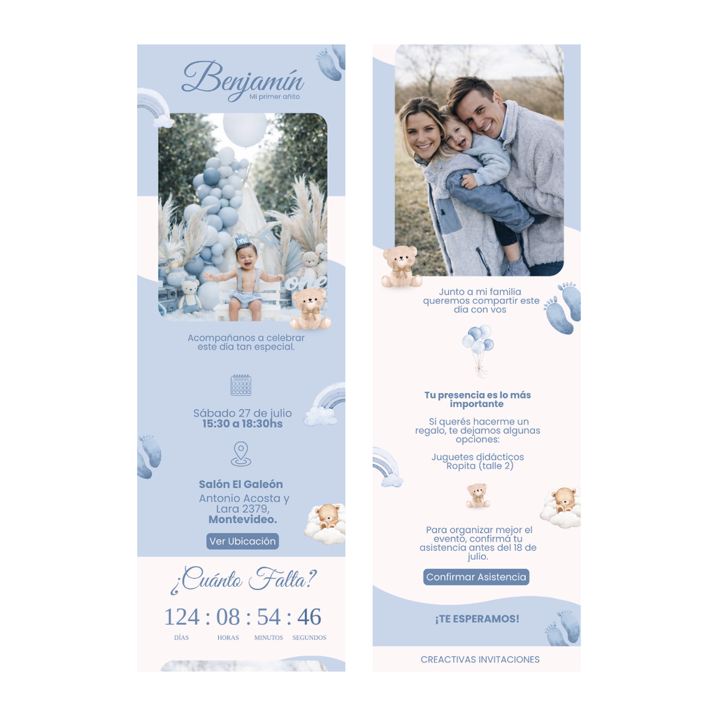 Invitación Digital Teddy Cielo – Experiencia Premium