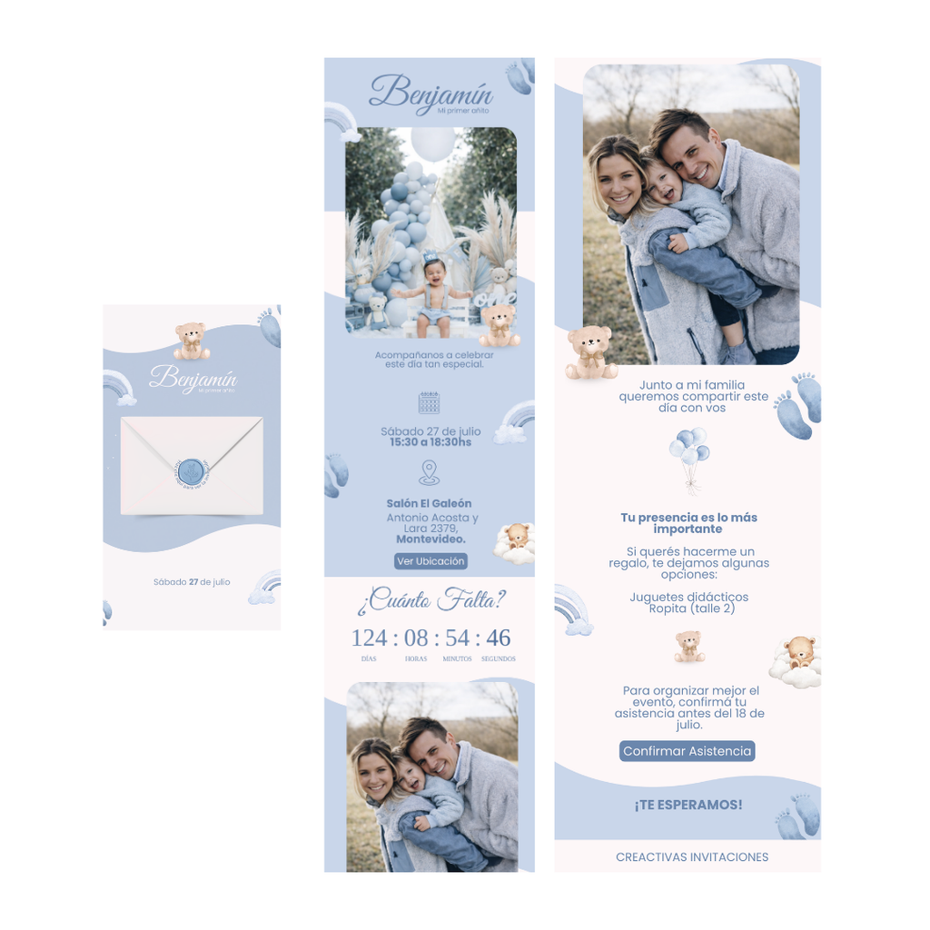 Invitación Digital Teddy Cielo – Experiencia Premium