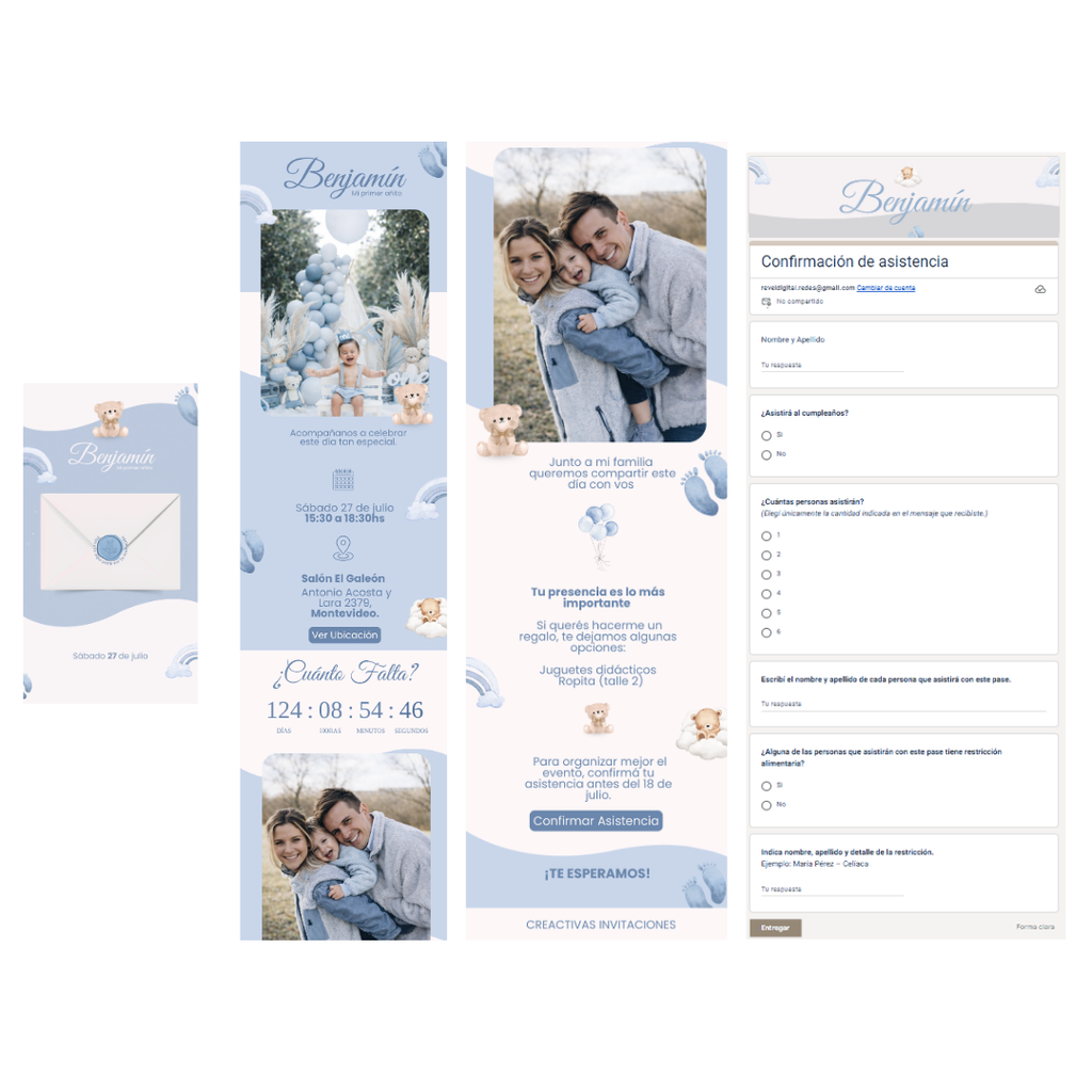 Invitación Digital Teddy Cielo – Experiencia Premium