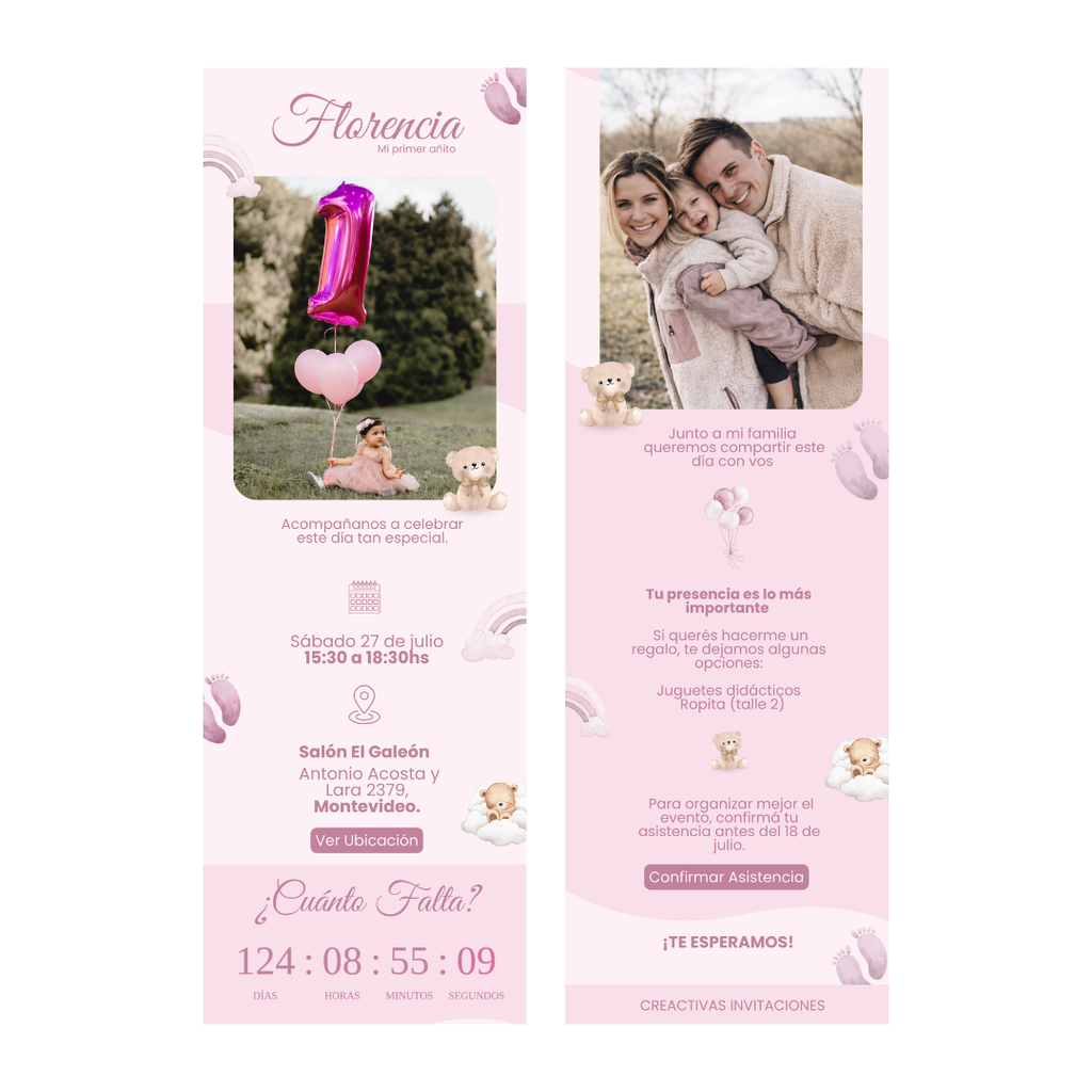 Invitación Digital Teddy Rosa – Experiencia Premium