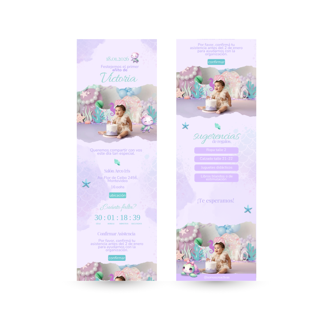 Invitación Sirena para Primer Año