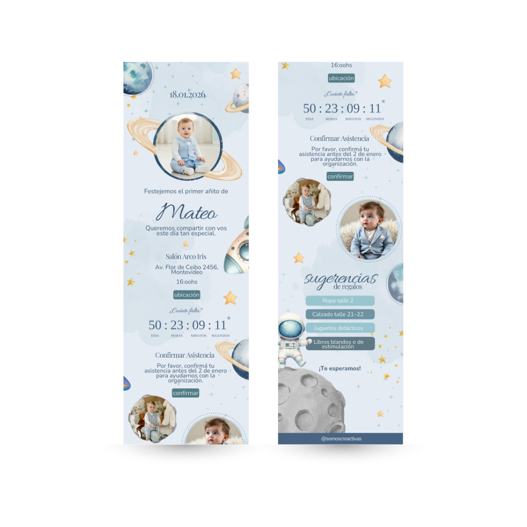 Invitación Digital Primer Añito Astronauta