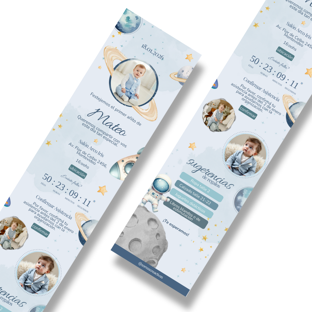 Invitación Digital Primer Añito Astronauta
