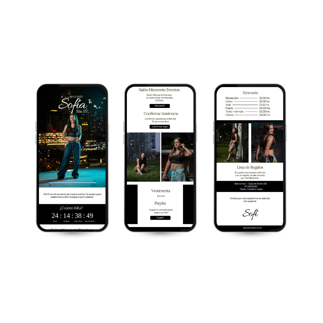 Invitación Digital Interactiva Minimalista – XV Años