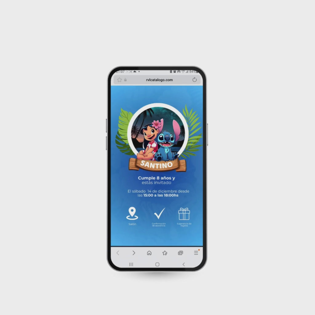 Invitación digital infantil – Lilo & Stitch