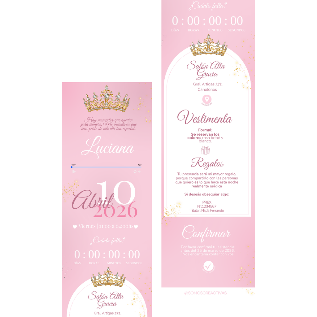 Invitación Digital Princesa Rosa – Experiencia Premium