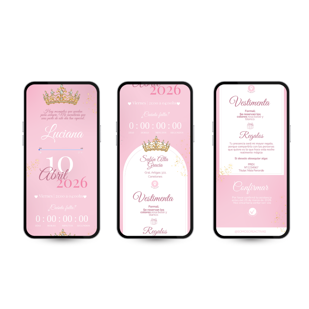 Invitación Digital Princesa Rosa – Experiencia Premium